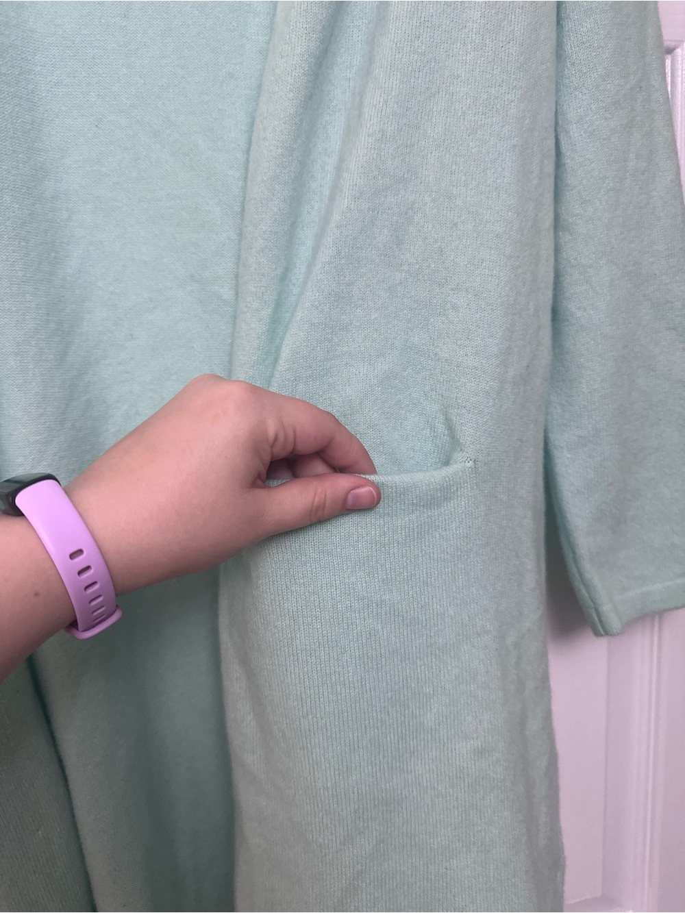 Garnet Hill 100% Cashmere Pocket Cardigan Aqua Size Small Seafoam - Picture 6 of 8